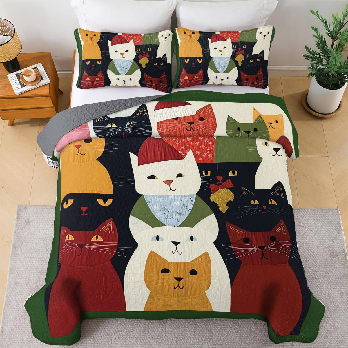 Shineful All Season Quilt 3-Piece Set - Christmas Cats