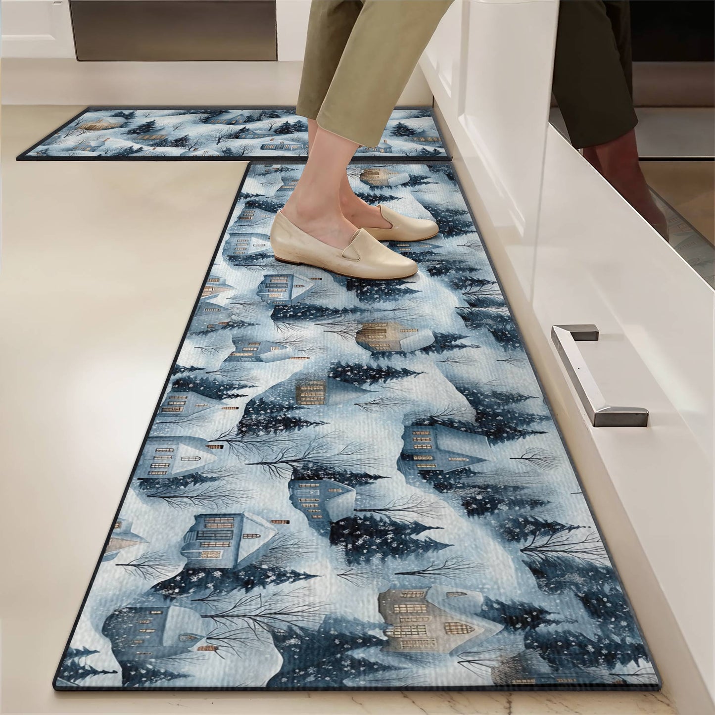 Shineful Ultra-Thin Non Skid Floor Mat, Kitchen Rugs Snow Village