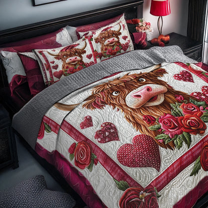 Shineful All Season Quilt 3-Piece Set Valentine’s Highland Cow