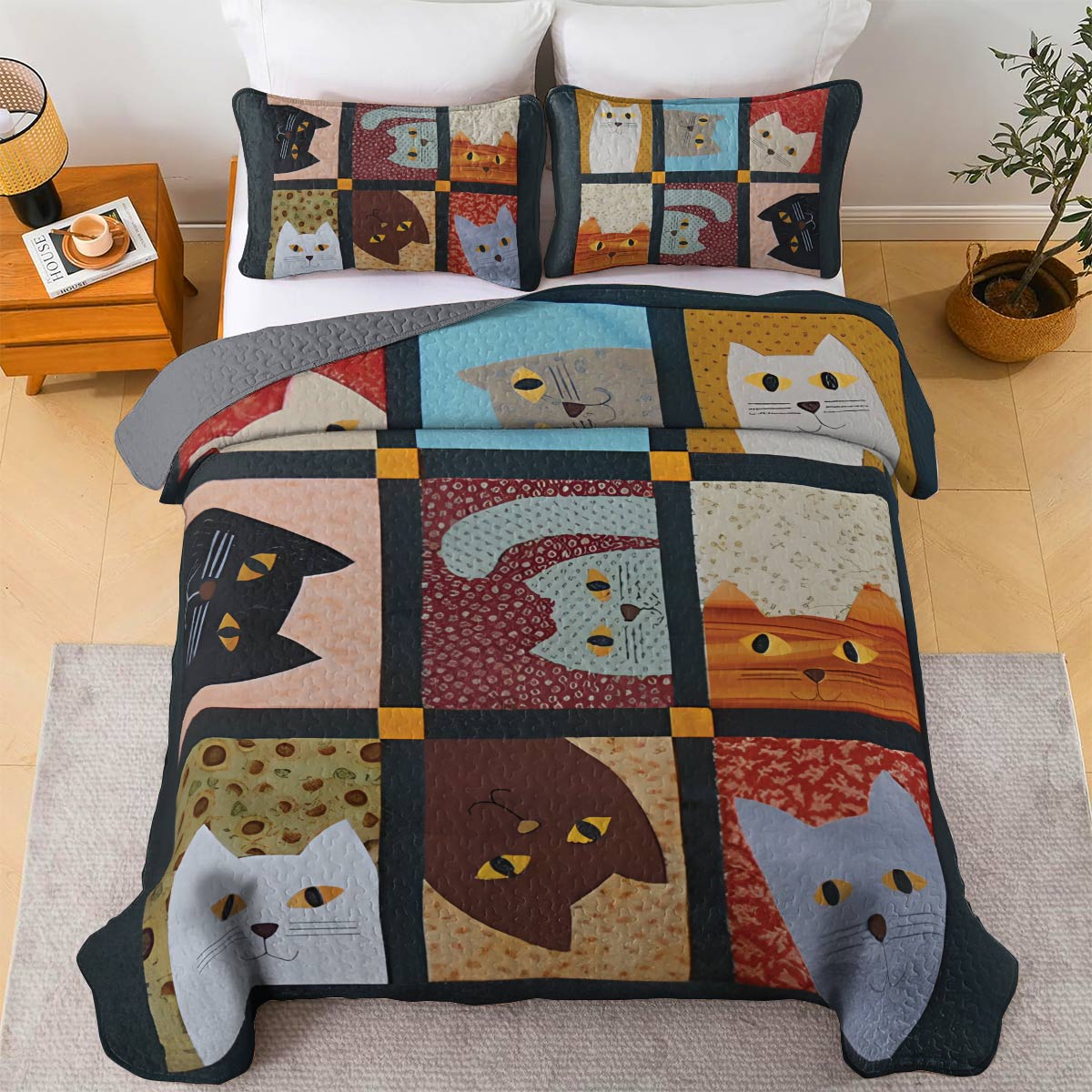 Shineful All Season Quilt 3-Piece Set Feline Fun