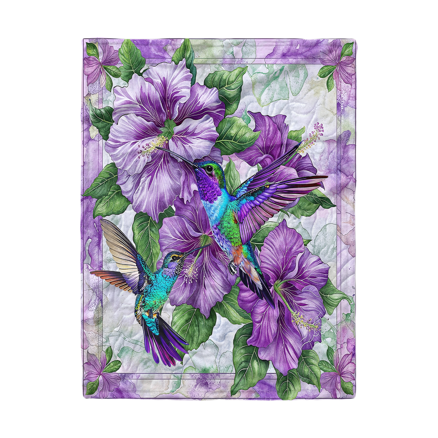 Shineful Fleece Blanket Gorgeous Hummingbirds With Hibiscus Flowers