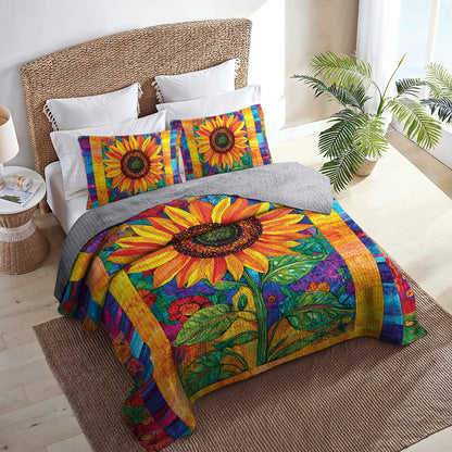 Shineful All Season Quilt 3-Piece Set Colorful Sunflower