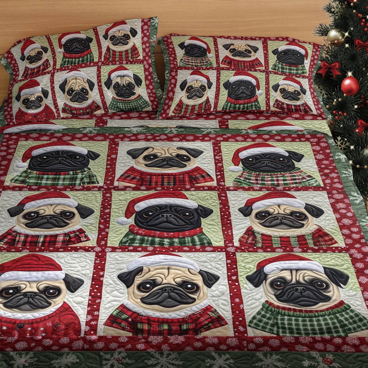 Shineful 4-Piece Bed Sheet Set Festive Pugs