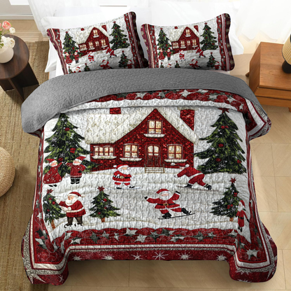 Shineful All Season Quilt 3-Piece Set - Santa’s Christmas Ski Fest