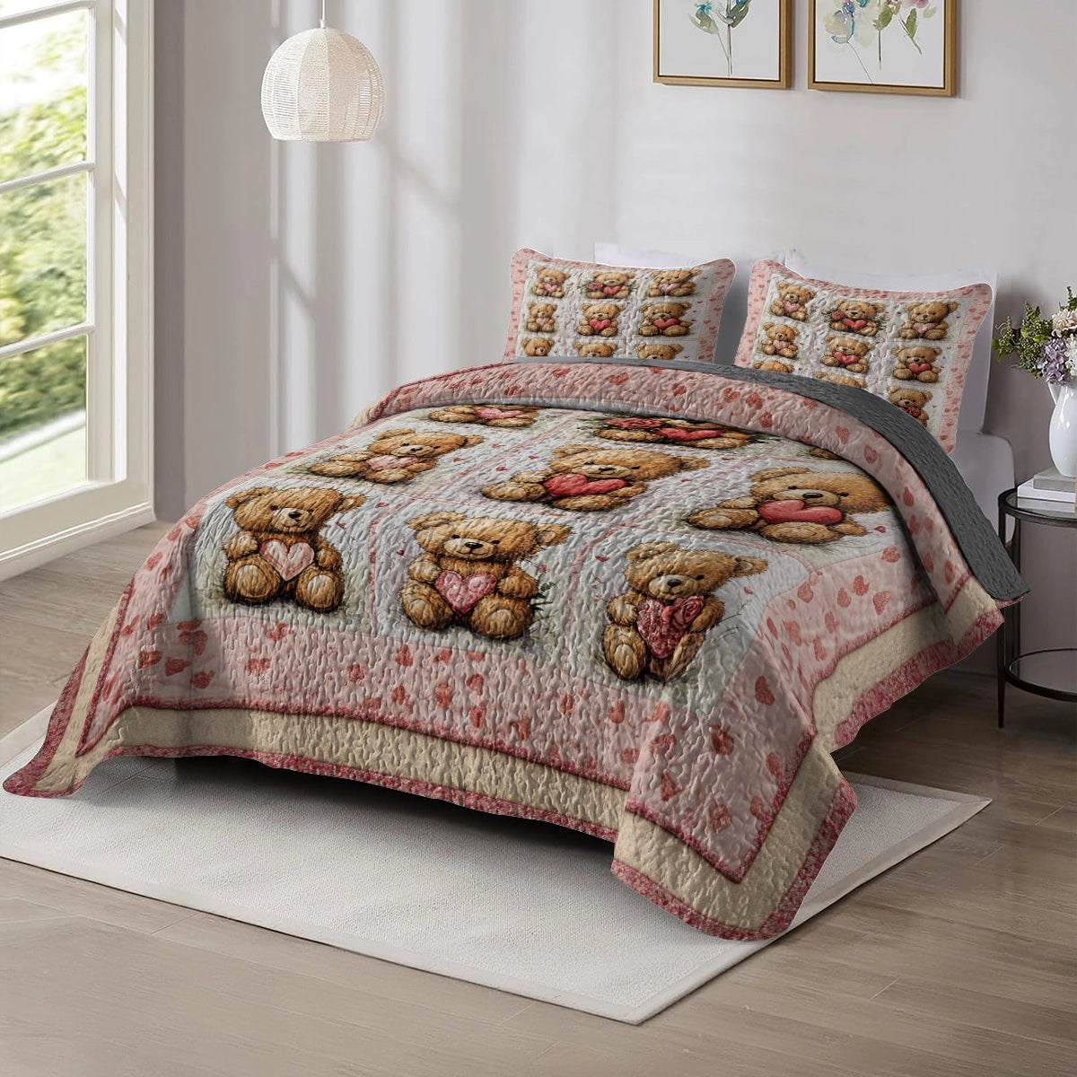 Shineful All Season Quilt 3-Piece Set - Teddy Hearts