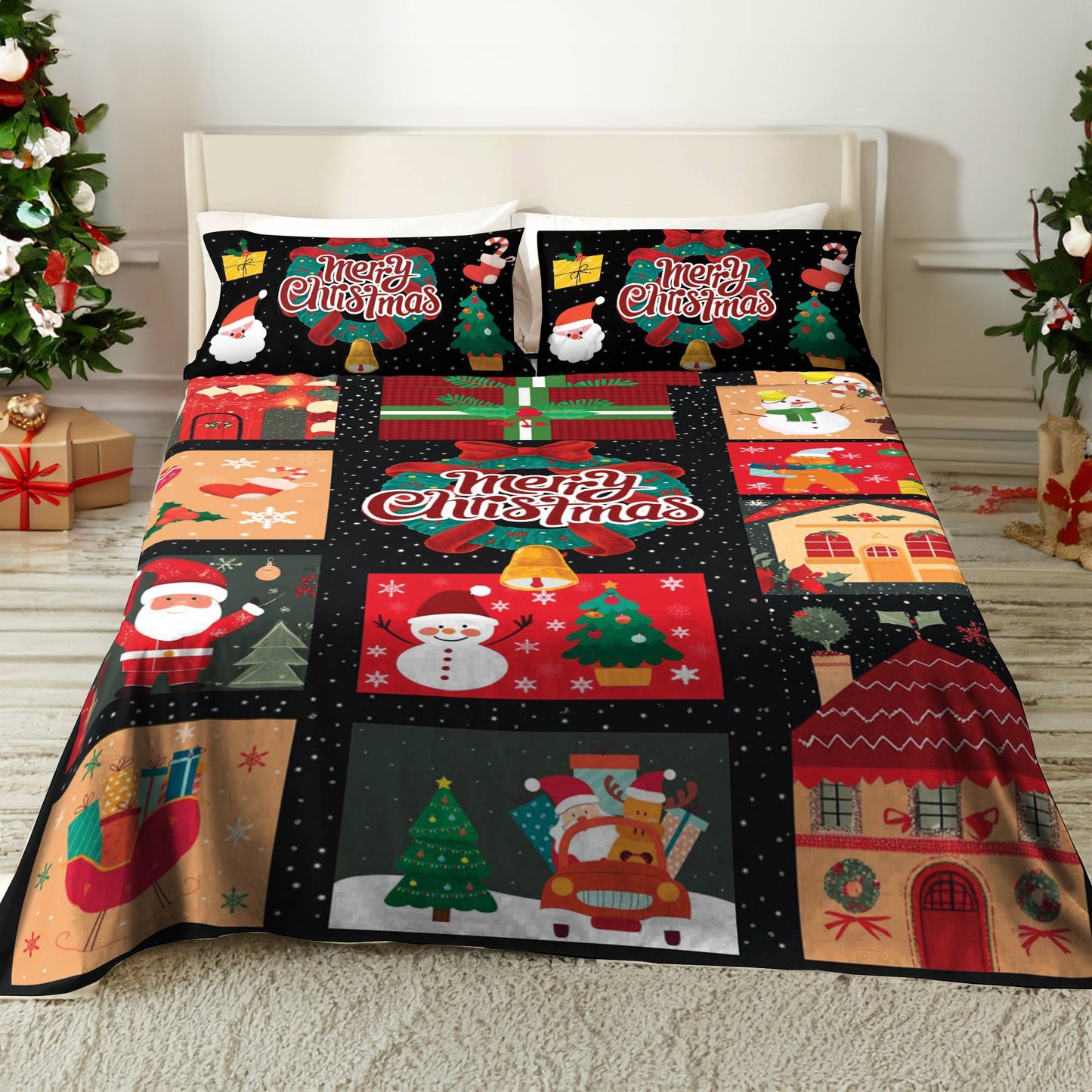 Shineful 4-Piece Bed Sheet Set Christmas Cheer