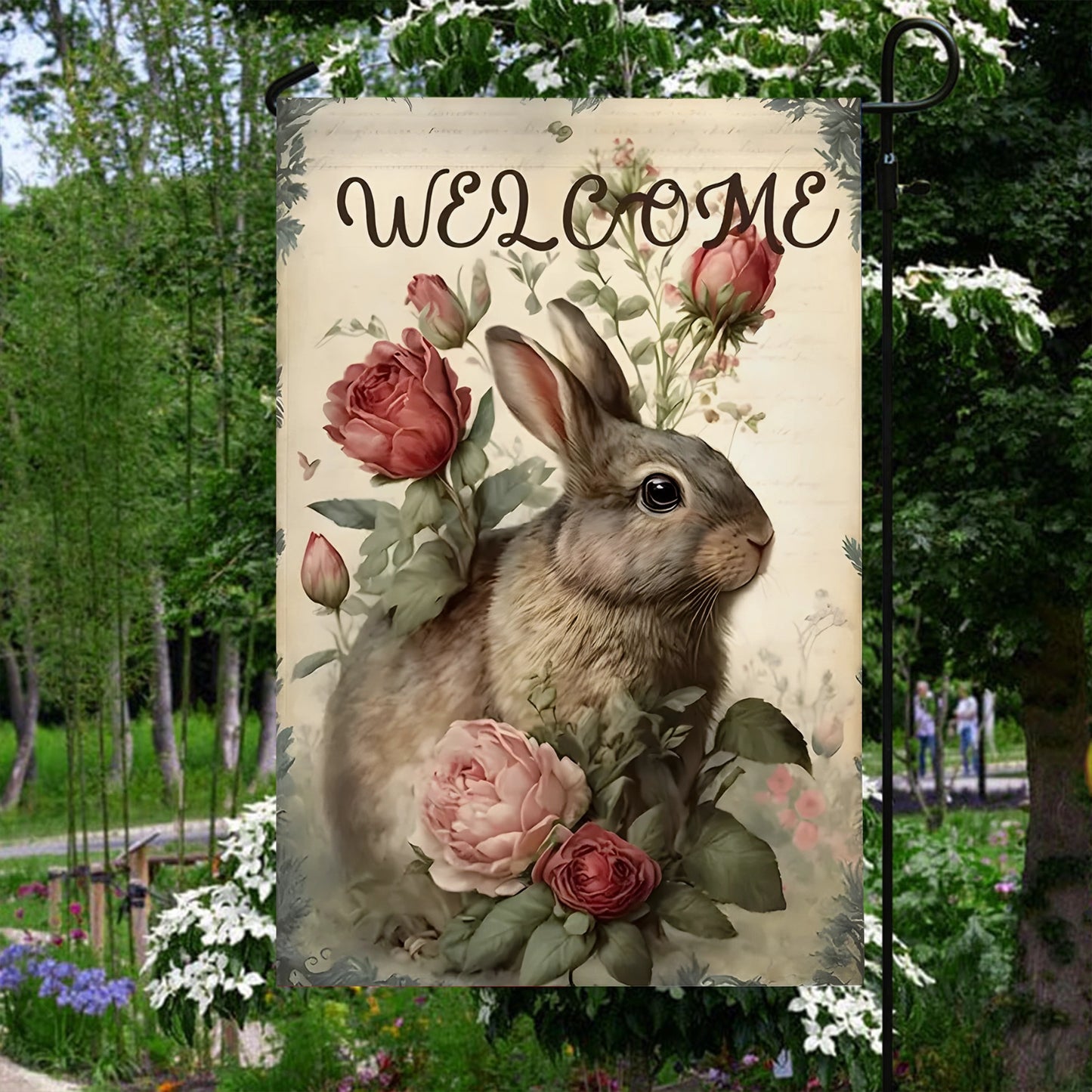 Shineful Garden Flag 12" x 18" Cottage Bunny Charm