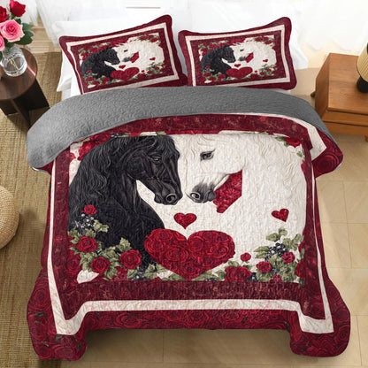 Shineful All Season Quilt 3-Piece Set Lovers’ Embrace Horse