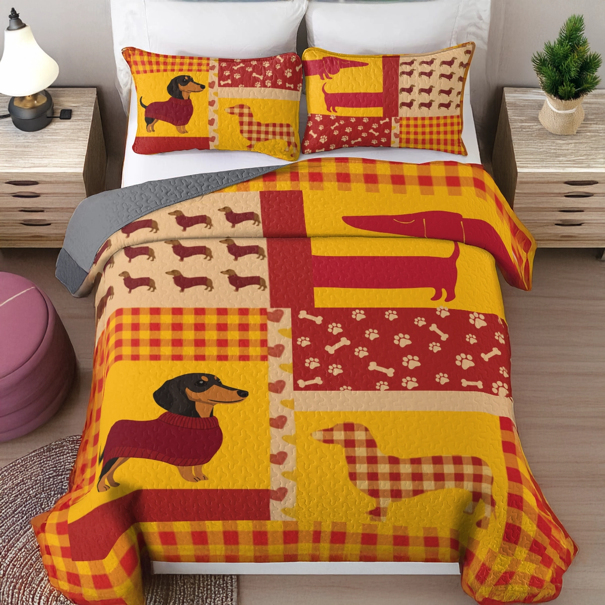 Shineful All Season Quilt 3-Piece Set Dachshund Cozy Dreams