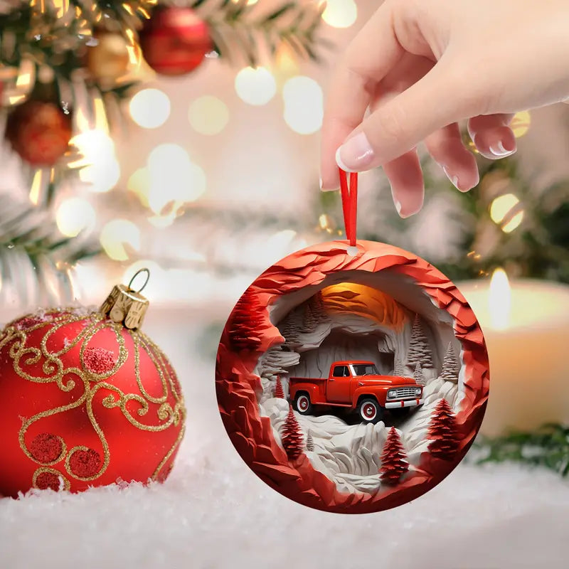 Shineful 2D Acrylic Ornament - Pack Discount Red Christmas Trucks Wooden