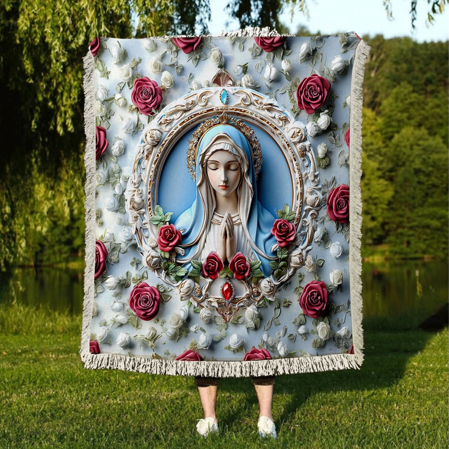 Shineful Woven Tapestry Throw Blanket - Sacred Heart Virgin Mary