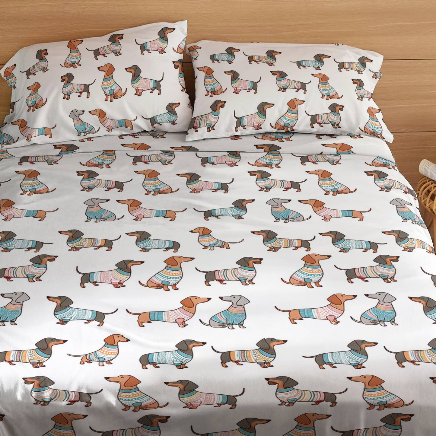 Shineful 4-Piece Bed Sheet Set Playful Dachshunds