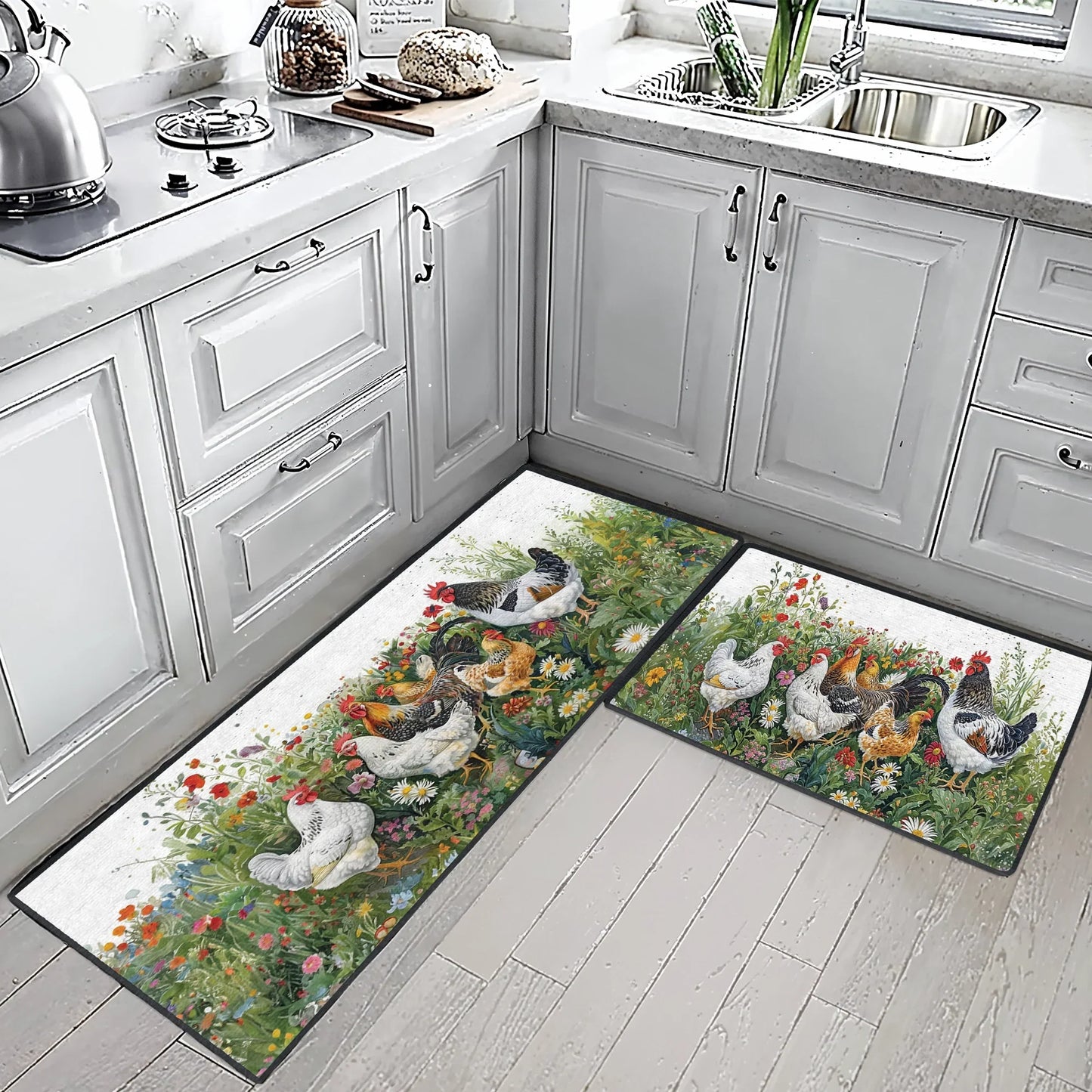 Shineful Ultra-Thin Non Skid Floor Mat, Kitchen Rugs Elegant Chicken