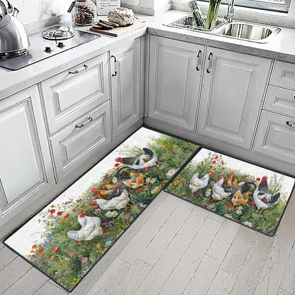 Shineful Ultra-Thin Non Skid Floor Mat, Kitchen Rugs Elegant Chicken