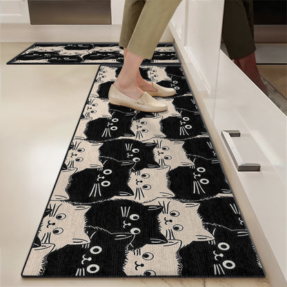 Shineful Ultra-Thin Non Skid Floor Mat, Kitchen Rugs Cute Face Cats