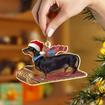 Shineful 2D Acrylic Ornament Santa’s Sleigh Dachshund