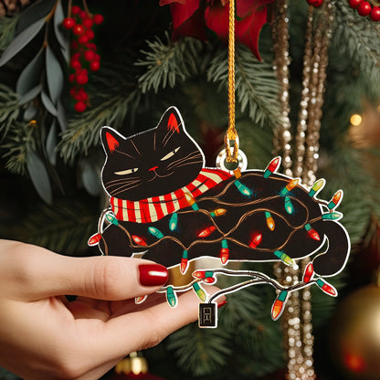 Shineful 2D Acrylic Ornament - Cat-tangled in Holiday Lights