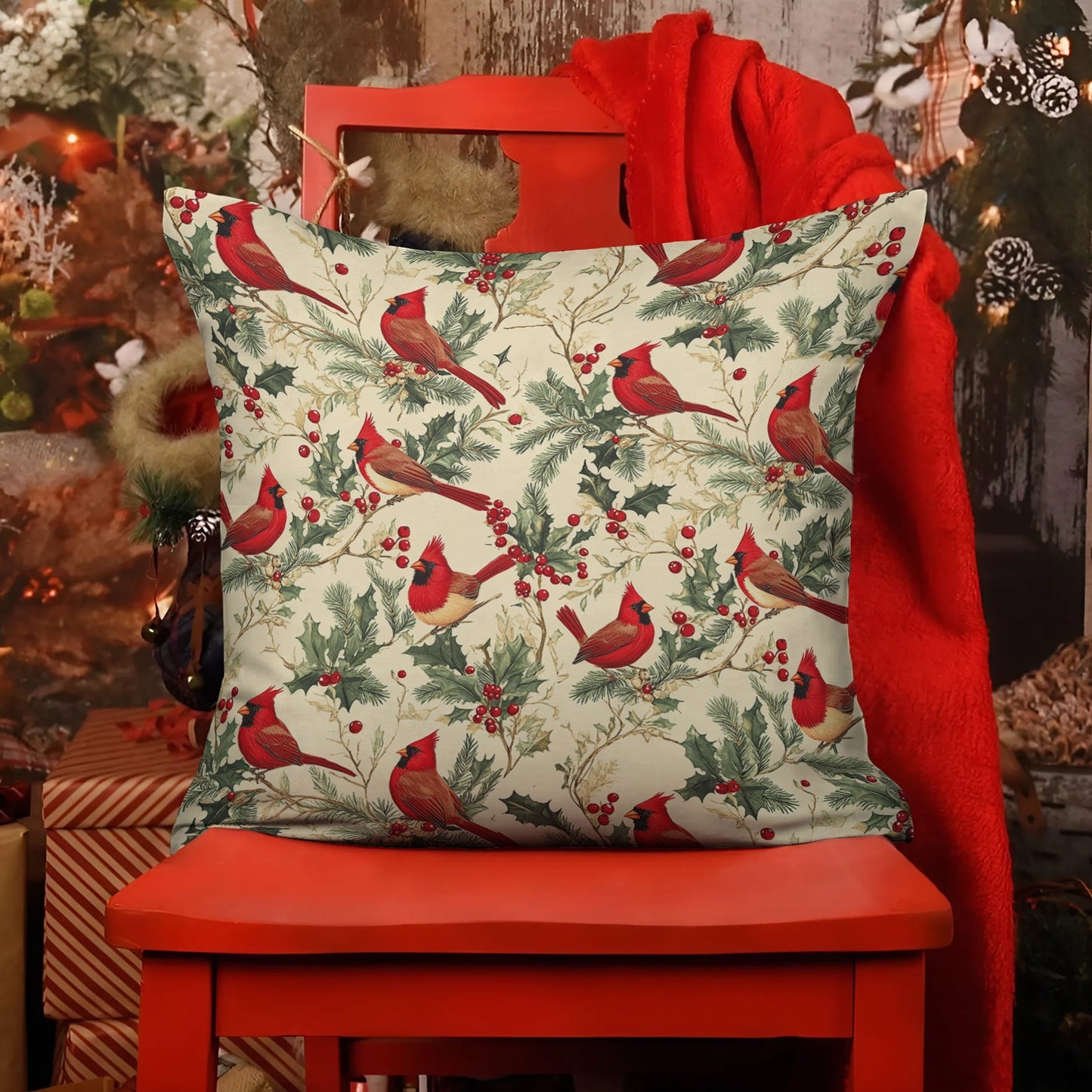 Shineful 2D Print Cushion Cover, Pillowcase, Pillows Covers - Winter Cardinal Harmony