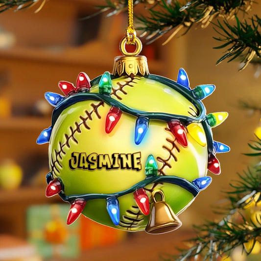 Glänzendes 2D-Acryl-Ornament – ​​personalisierter Softball der Feiertagsstimmung 