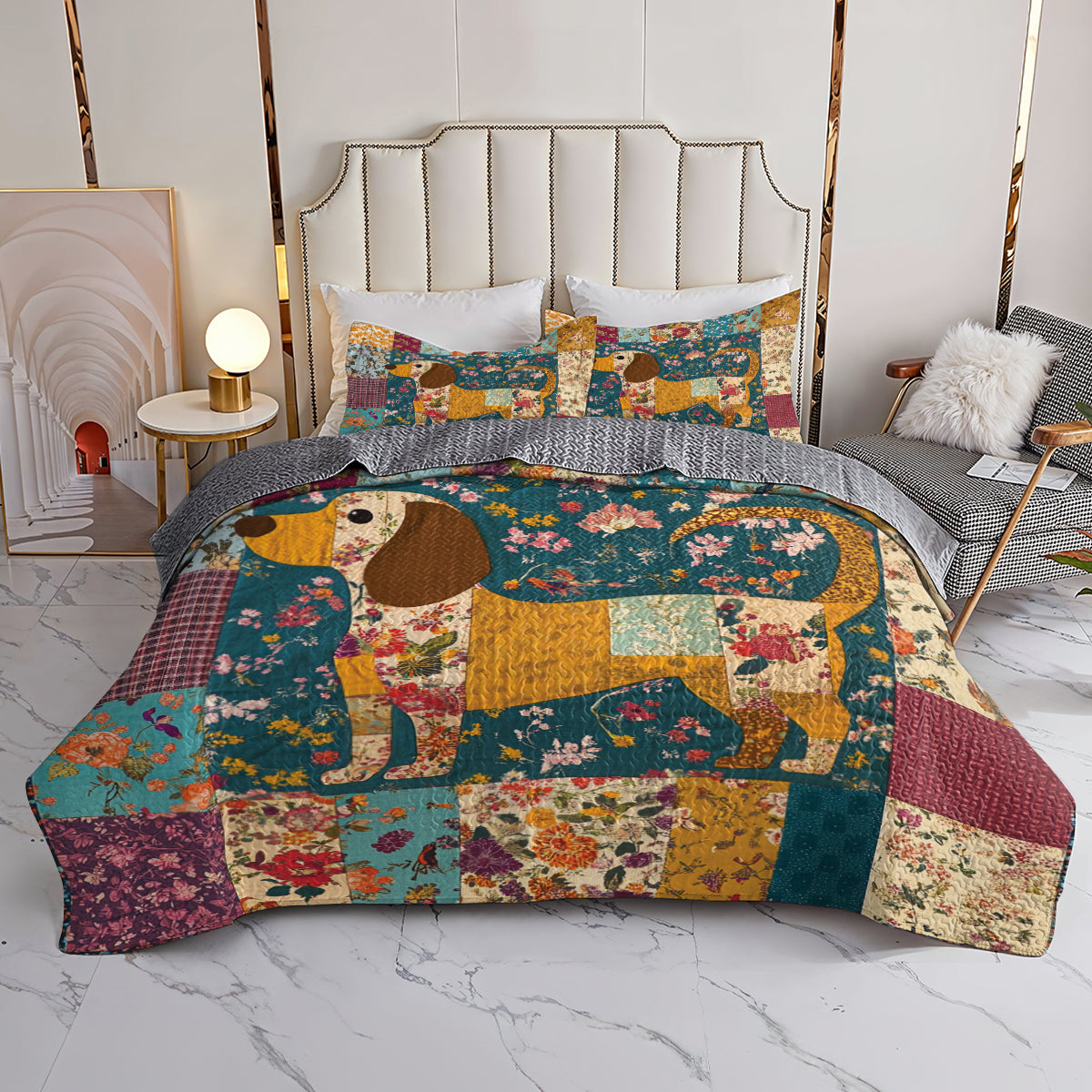 Shineful All Season Quilt 3-Piece Set Dachshund Delight Patchwork