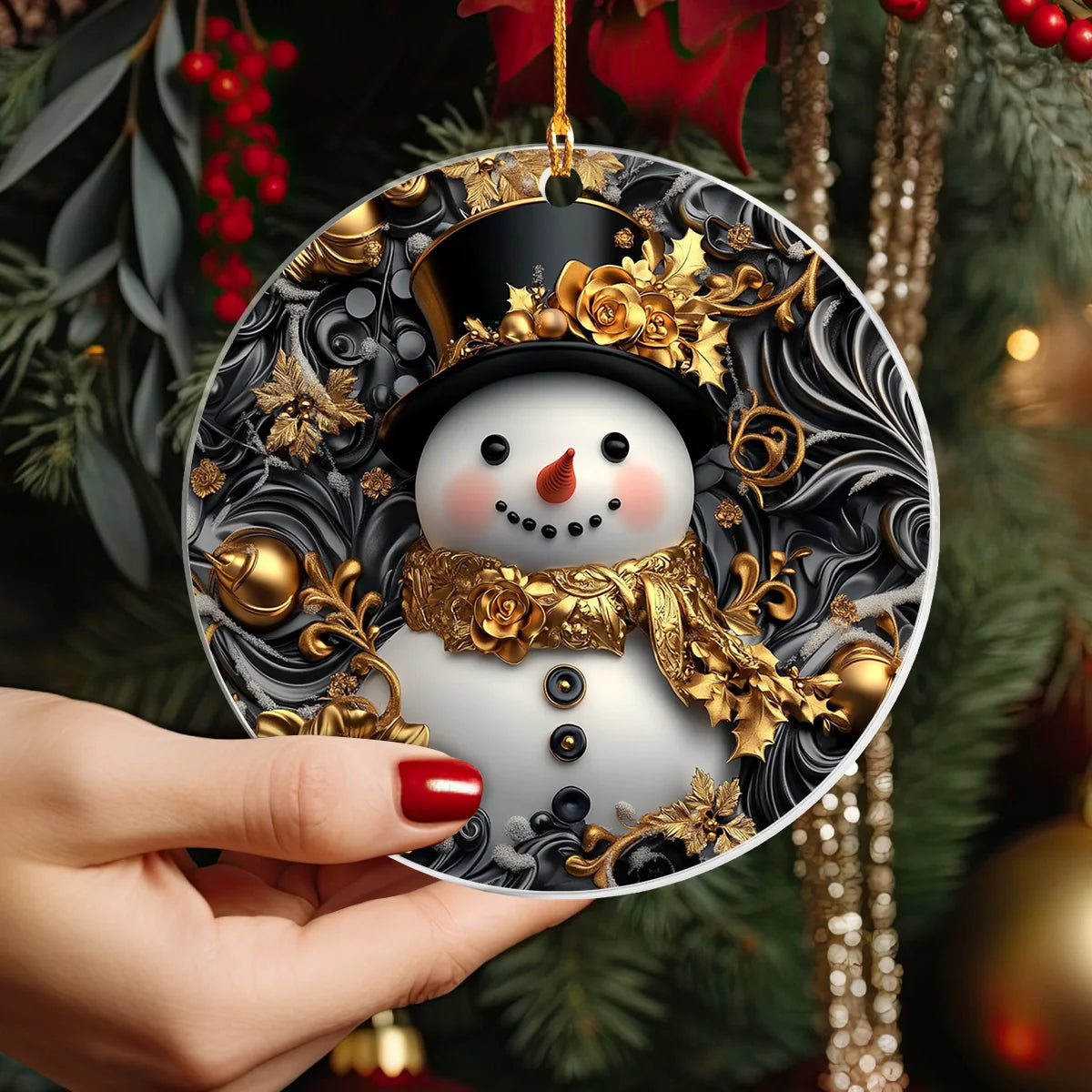 Shineful Acrylic Ornament Snowman's Golden Christmas