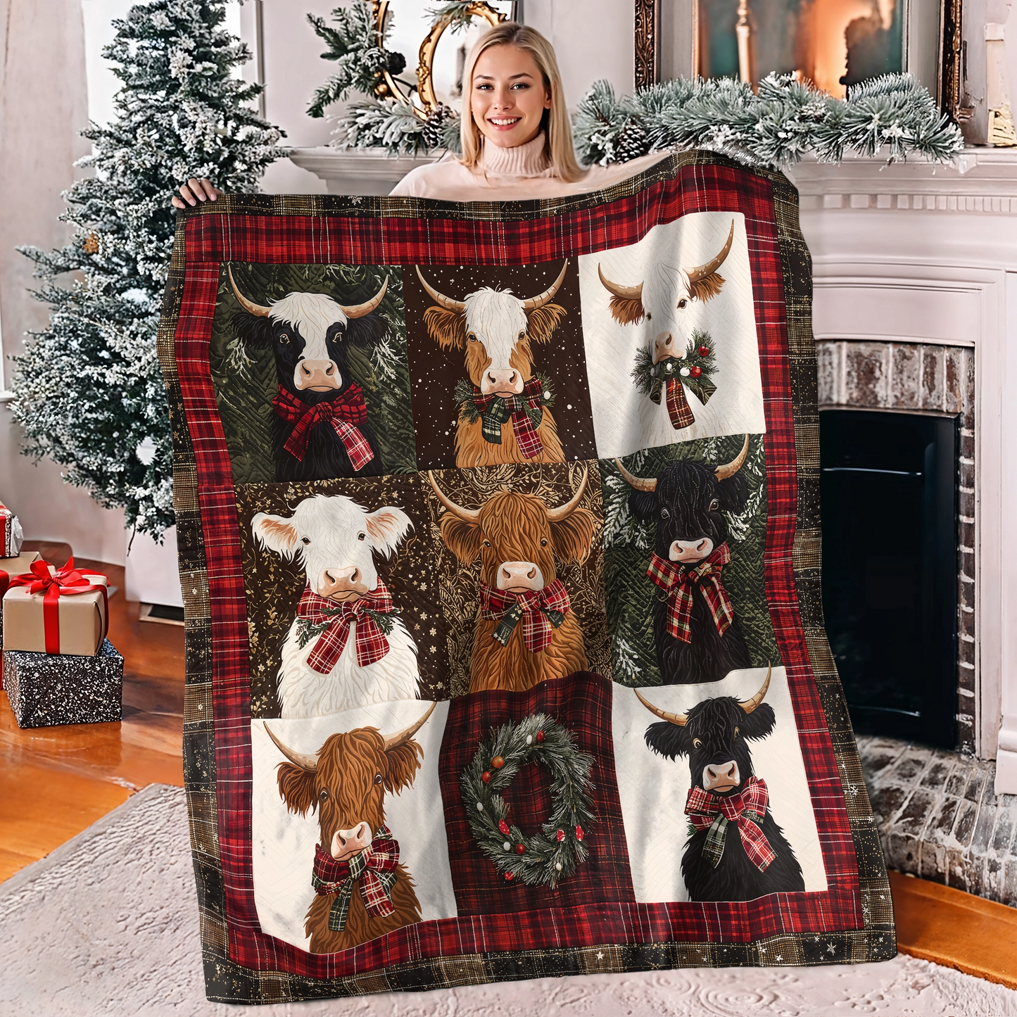 Shineful Fleece Blanket Highland Cow Cozy Patch