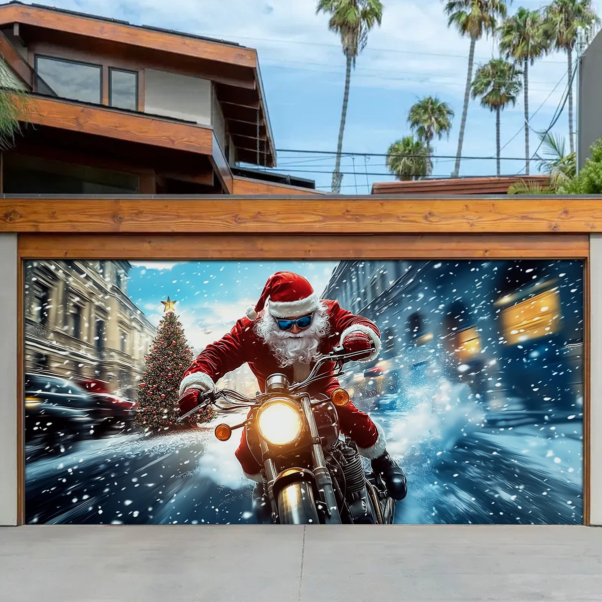 Shineful Garage Door Banner Decoration Santa’s Sleigh Cycle