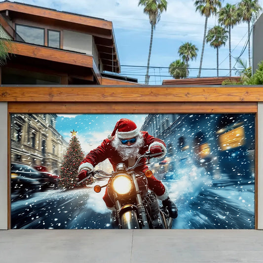 Shineful Garage Door Banner Decoration Santa’s Sleigh Cycle