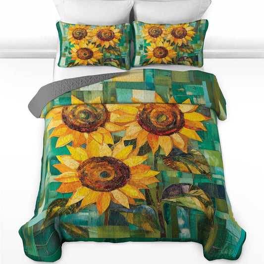 Shineful All Season Quilt 3-Piece Set - Sunflower Golden Bloom