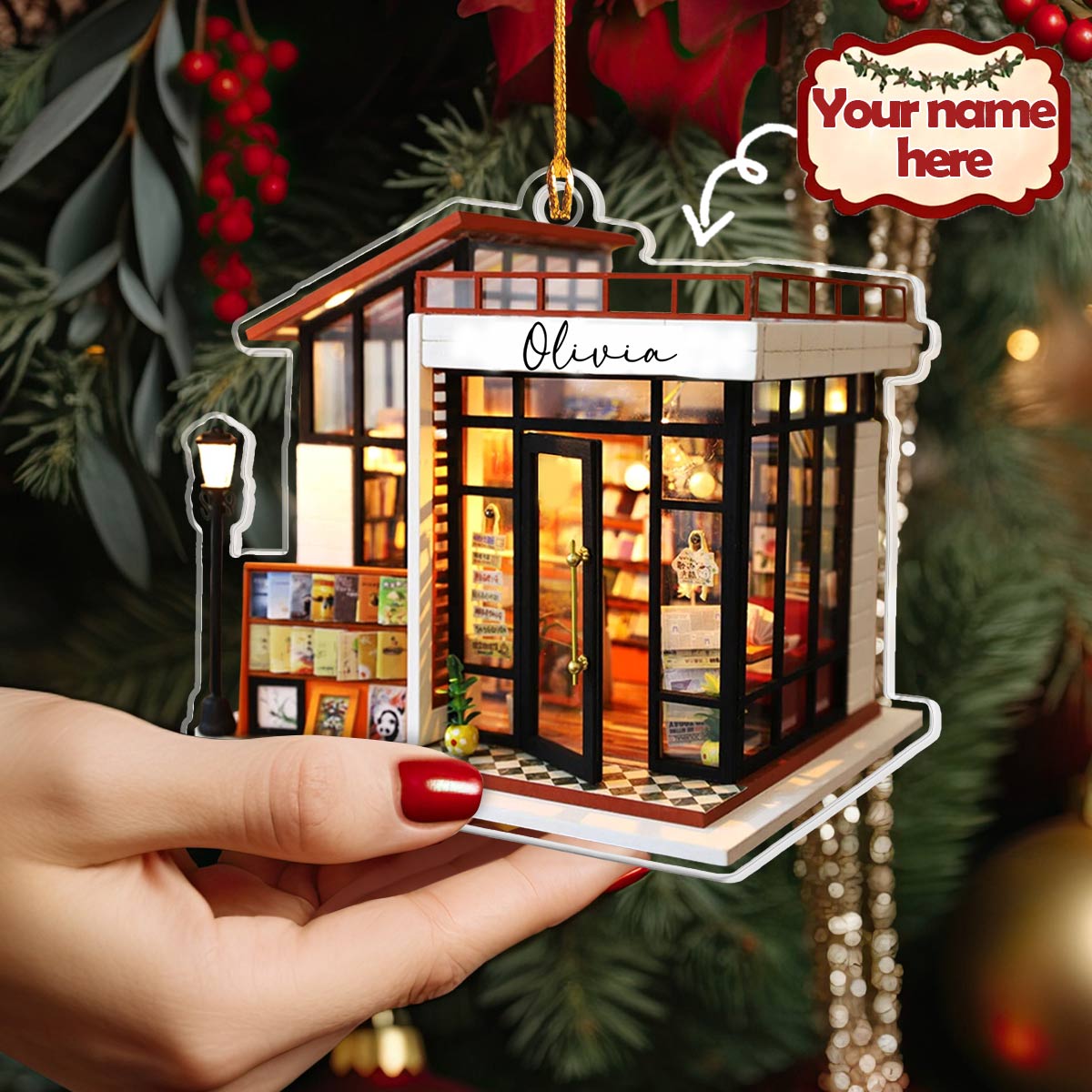 Shineful 2D Acrylic Ornament Personalized Bookstore