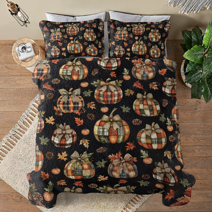 Shineful All Season Quilt 3-Piece Set Rustic Patchwork Pumpkin Pattern