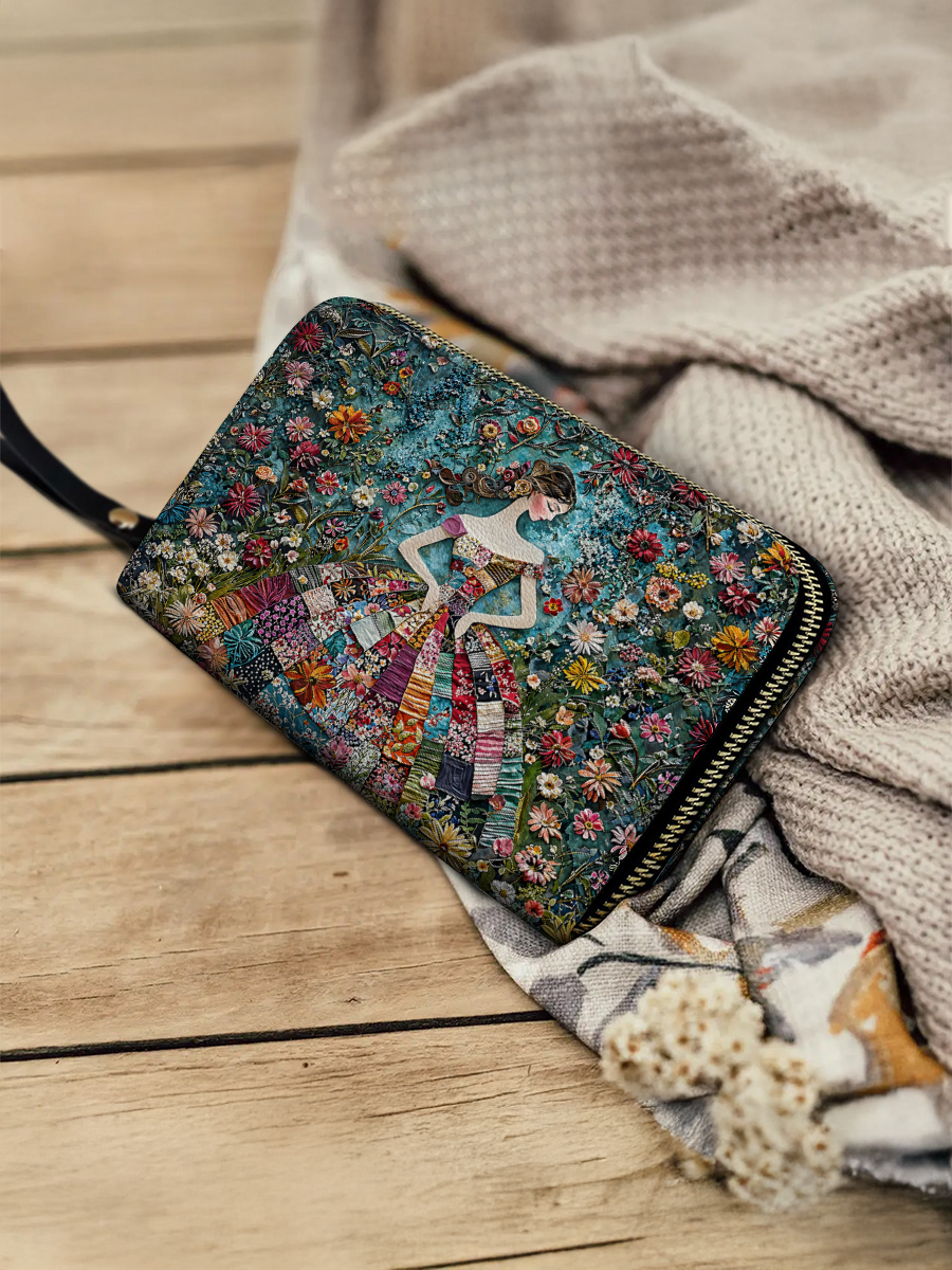 Shineful Leather Clutch Purse With Wristlet Strap Handle Floral Fantasy