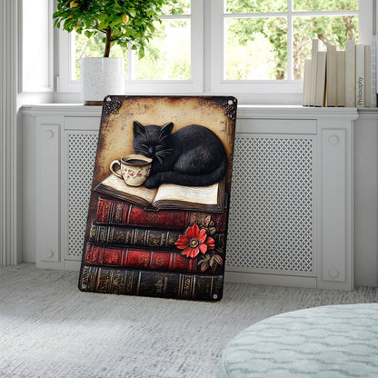 Shineful 2D Metal Sign Vintage Black Cat Books