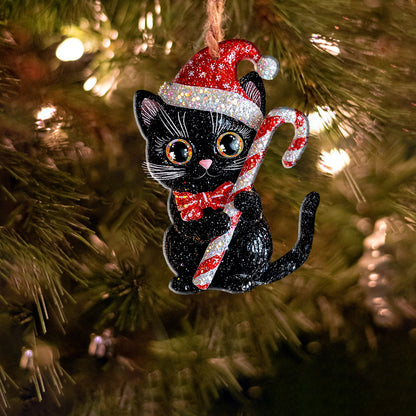 Glänzendes 2D-Acryl-Ornament „Funkelnde schwarze Katze“