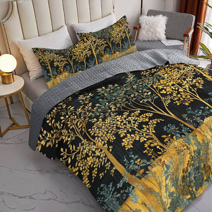 Shineful All Season Quilt 3-Piece Set Golden Forest