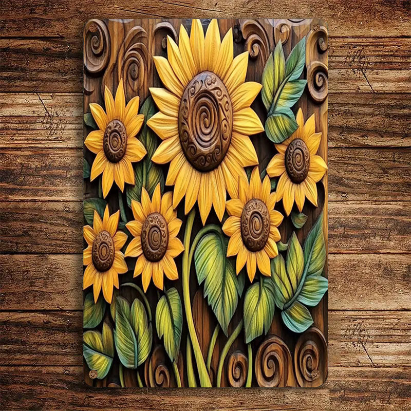 Glänzendes 2D-Flachdruck-Blechschild „Vintage Sunflowers“