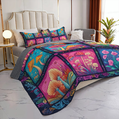 Shineful All Season Quilt 3-Piece Set Hippie Mystic Mushroom Dream