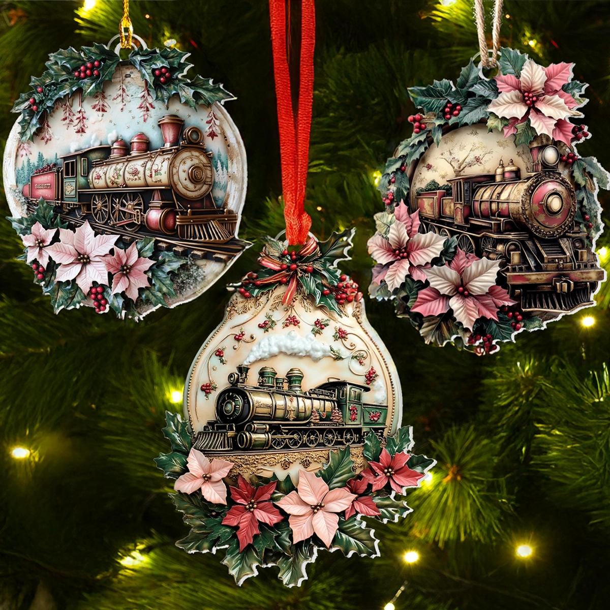 Glänzendes 2D-Ornament aus Acryl – Vintage-Weihnachtszug 