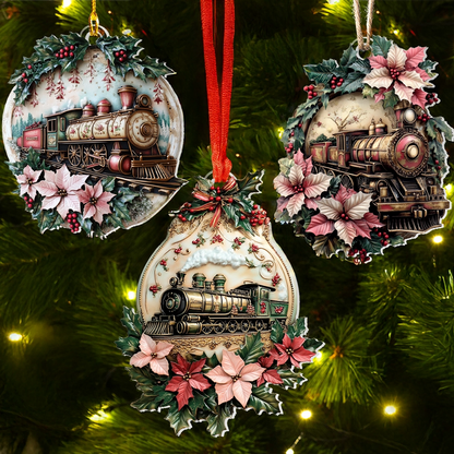 Glänzendes 2D-Ornament aus Acryl – Vintage-Weihnachtszug 