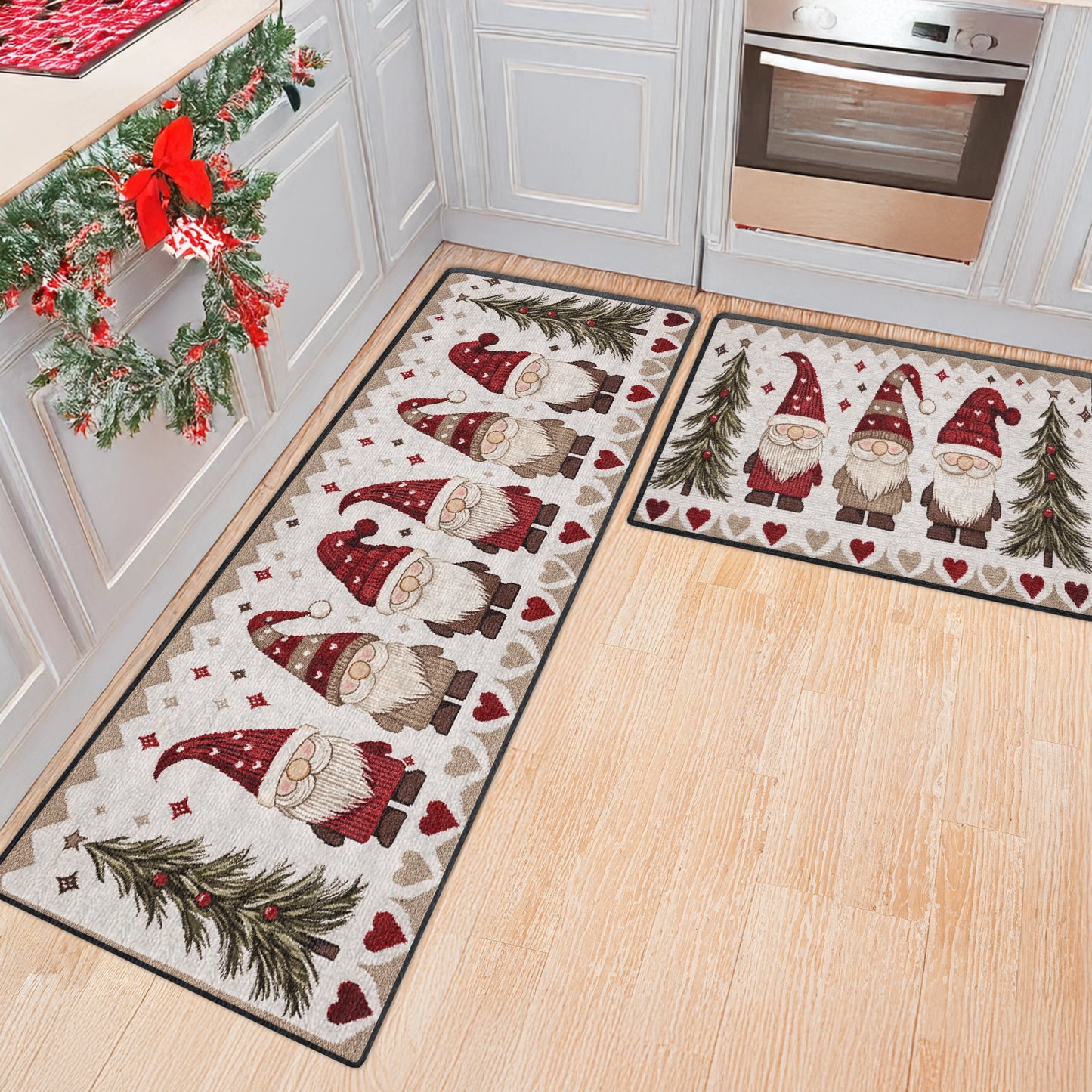 Shineful Ultra-Thin Non Skid Floor Mat, Kitchen Rugs Cozy Christmas Gnomes