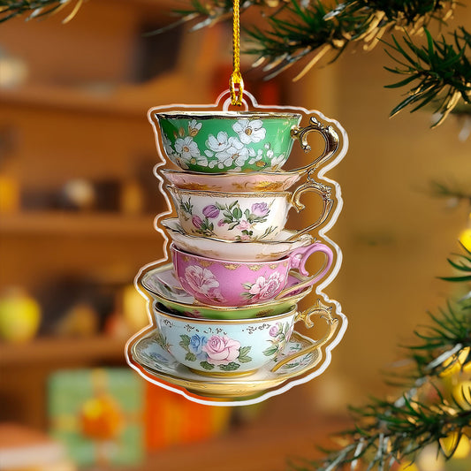 Shineful 2D Acrylic Ornament - Vintage Teacup Stack