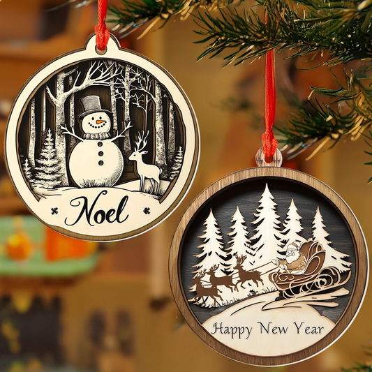 Glänzendes 2D-Ornament aus Acryl – Weihnachtswald-Spaß