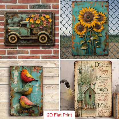 Shineful 2D Metal Sign Floral Chickens Love