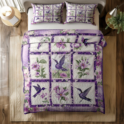 Shineful All Season Quilt 3-Piece Set Beautiful Violet Hummingbird