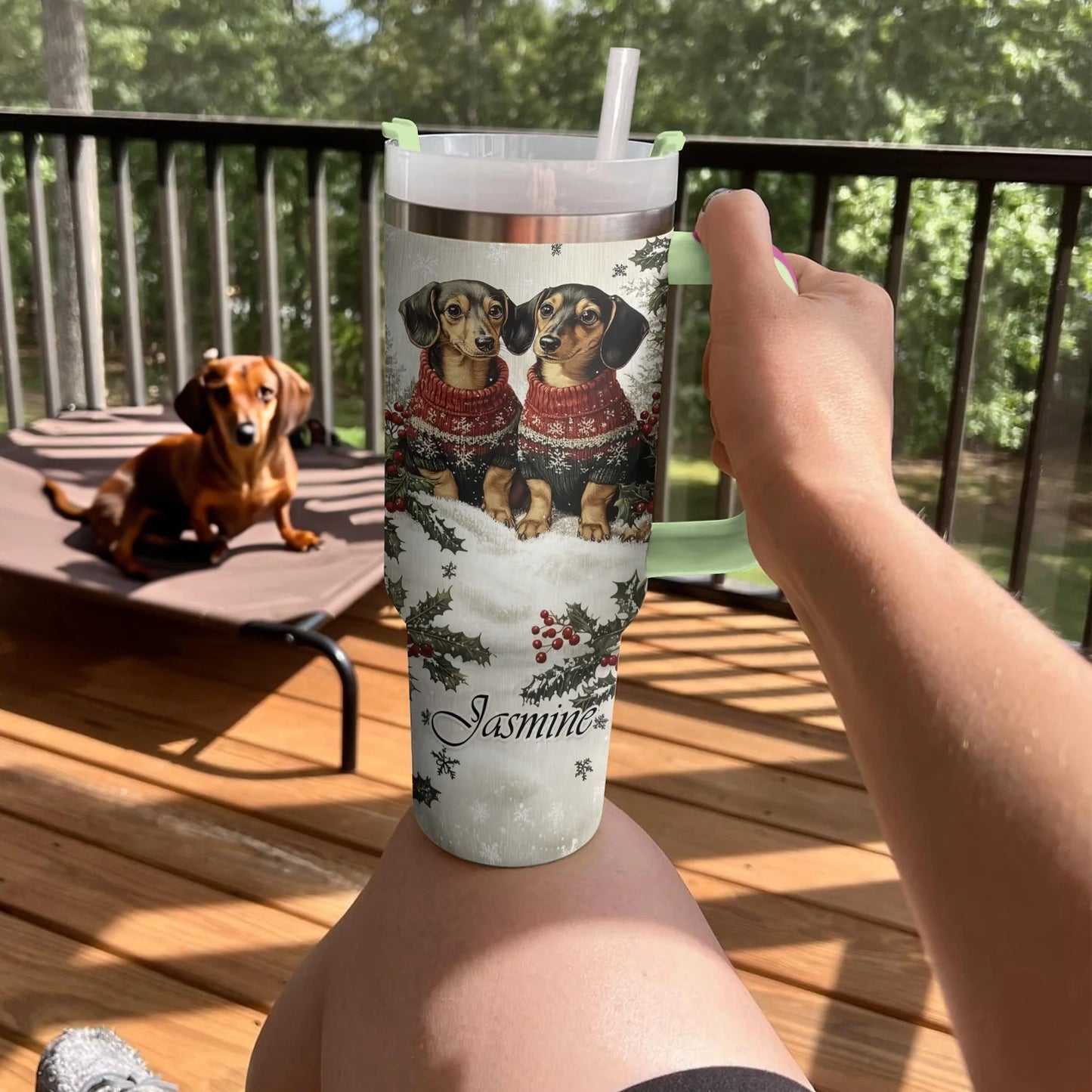 Shineful Tumbler Personalized Christmas Dachshunds