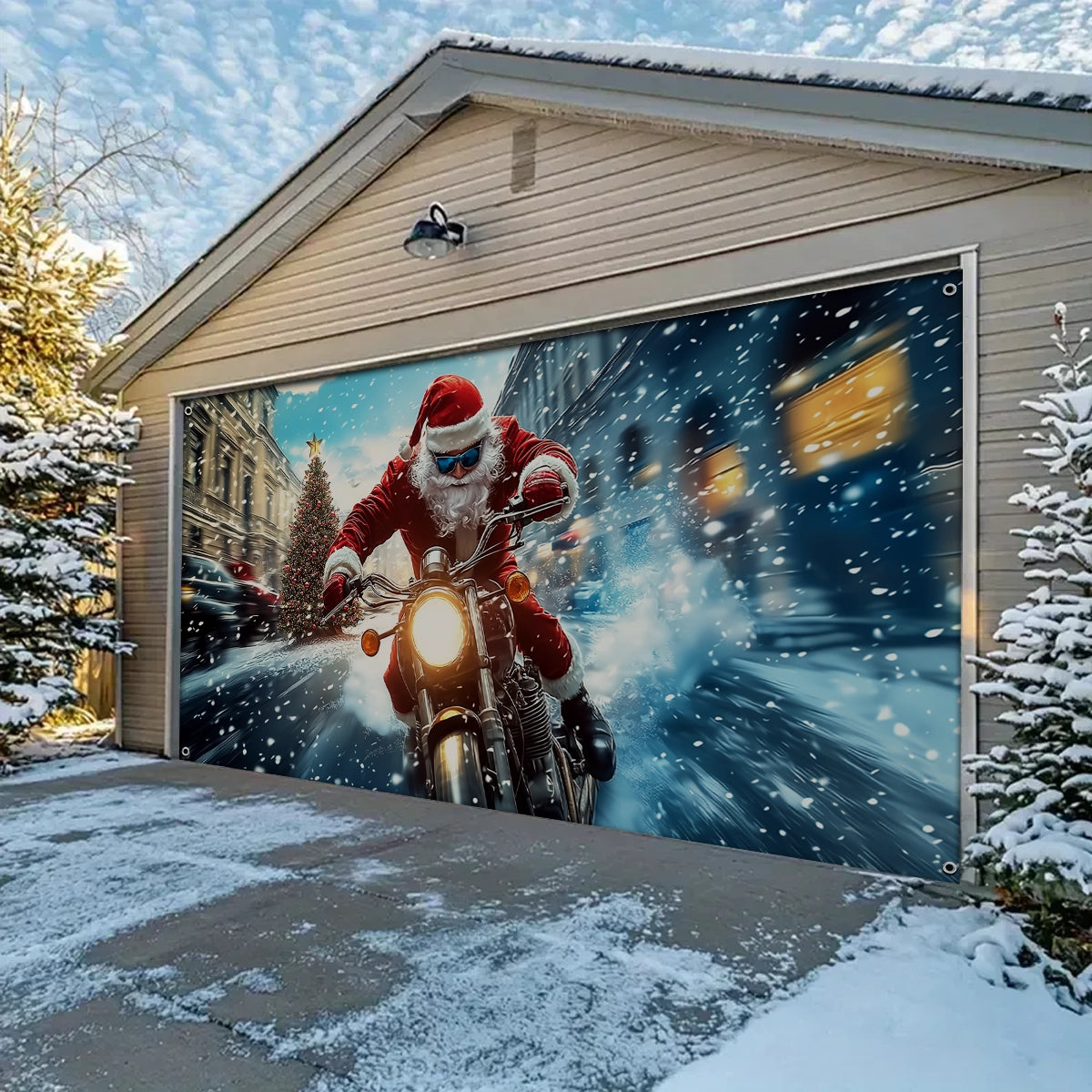 Shineful Garage Door Banner Decoration Santa’s Sleigh Cycle