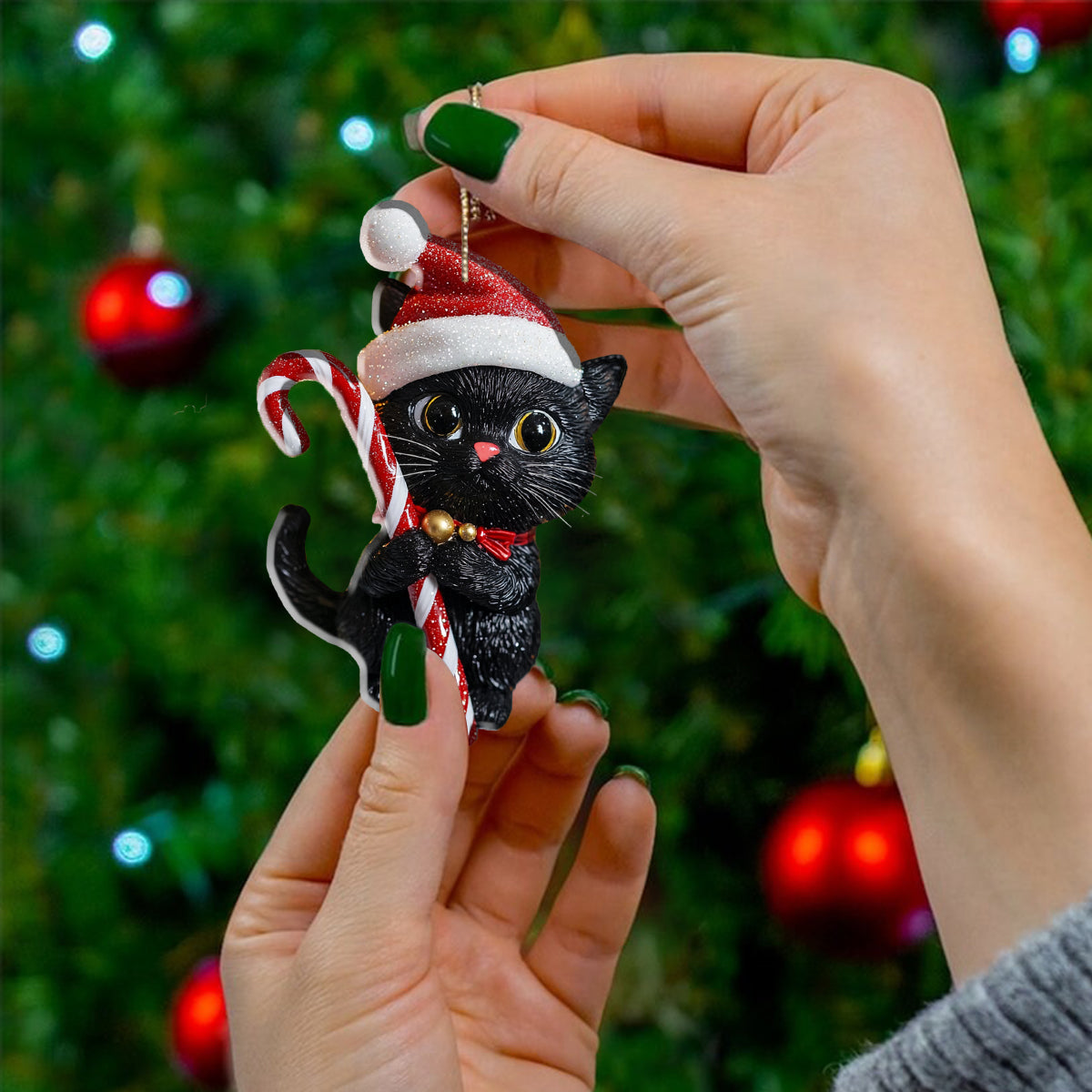 Shineful 2D Acrylic Ornament Christmas Black Cat