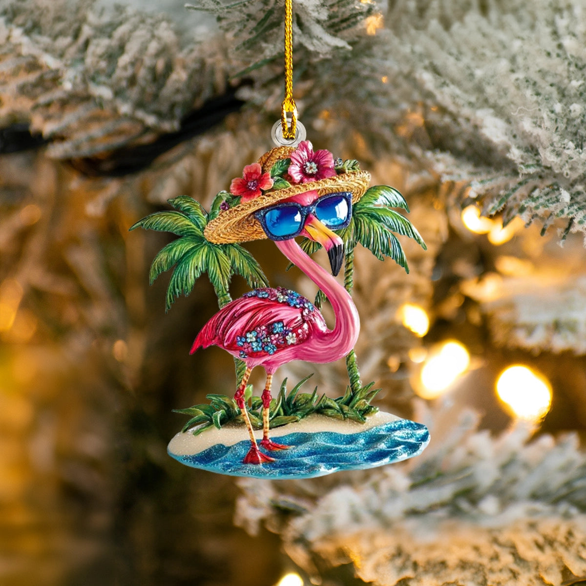 Glänzendes 2D-Acryl-Ornament – ​​Holiday Paradise Flamingo 