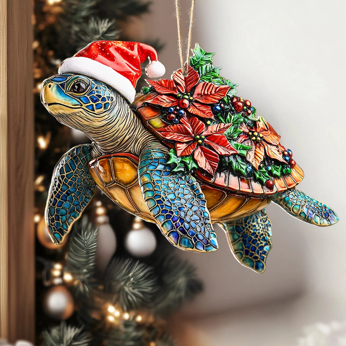 Ornement en acrylique 2D brillant Esprit de tortue de mer festive 