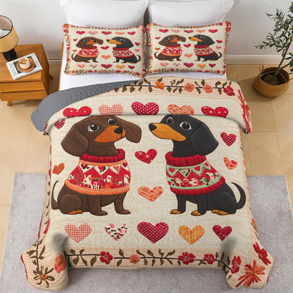 Shineful All Season Quilt 3-Piece Set Sweet Dachshund Couple